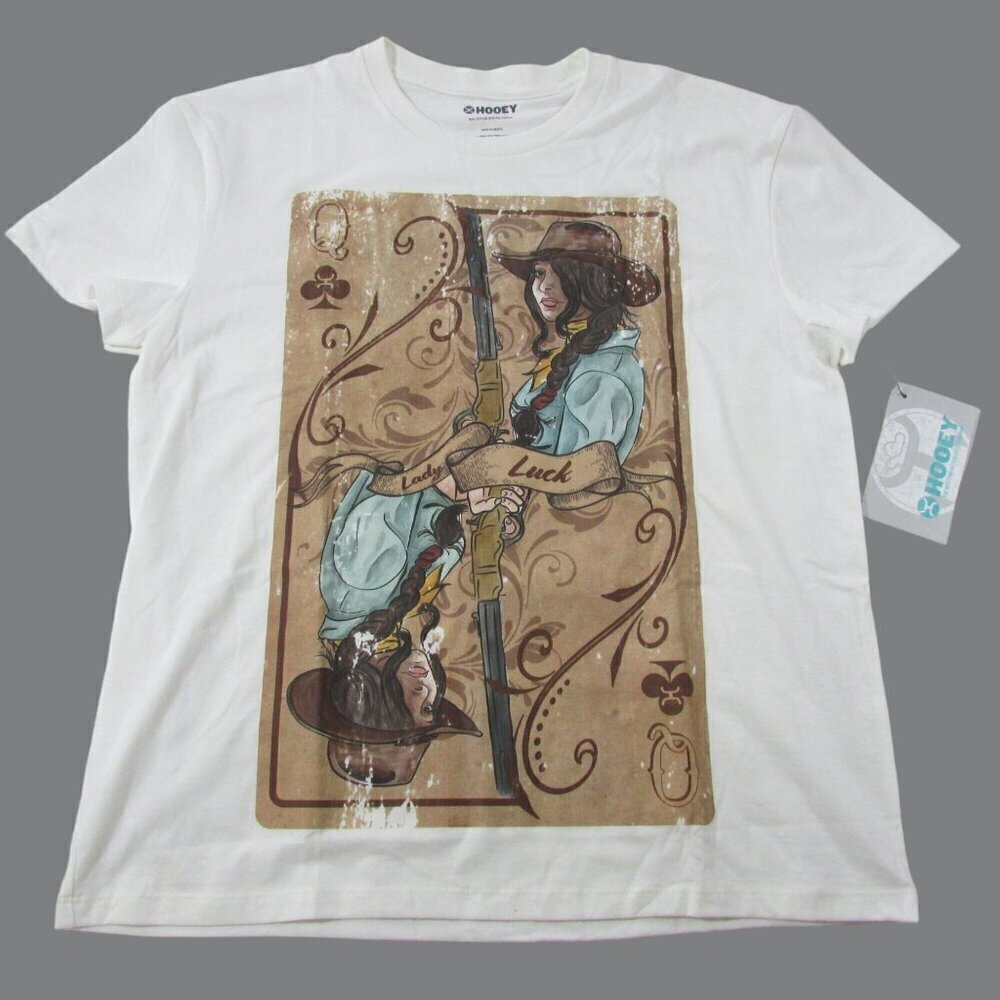Hooey Women's Short Sleeve Lady Luck Western Cowgirl Graphic T-Shirt Cream